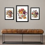 Set 3 Quadros Vintage Café Com Flores