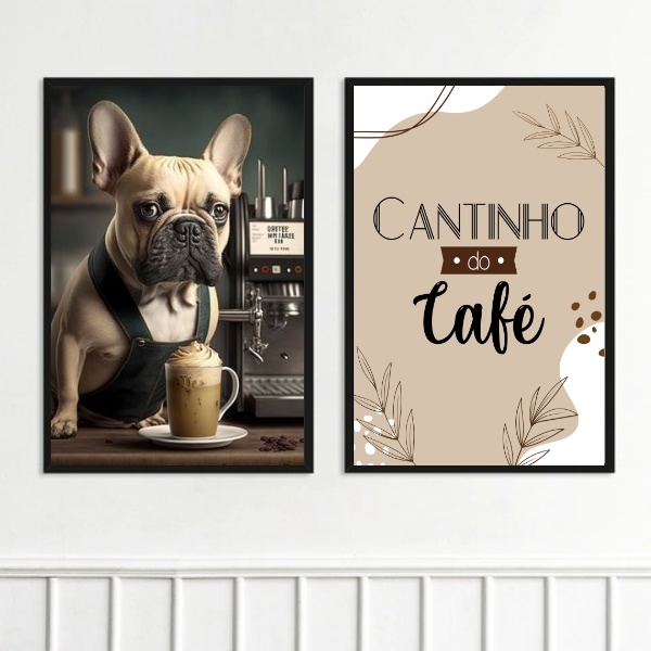 kit 2 Quadros Cantinho Café Bulldog Francês