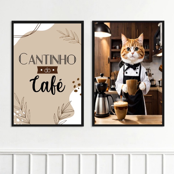 kit 2 Quadros Cantinho Do Café Gatinho