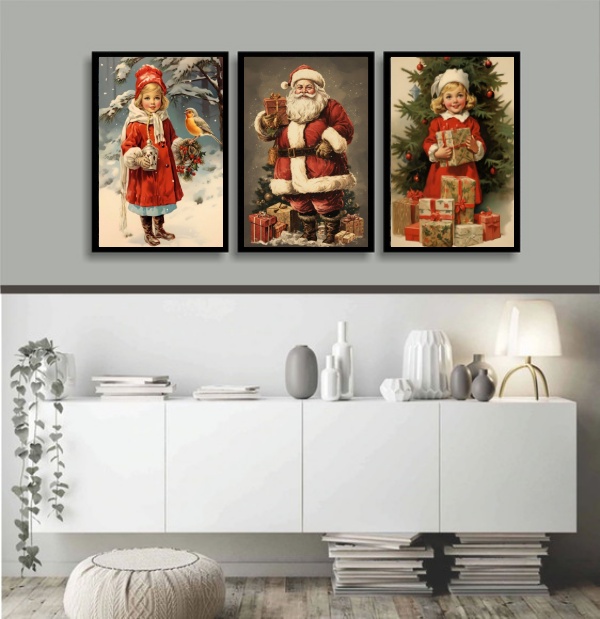 Kit 3 Quadros De Natal Vintage