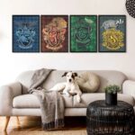 Kit 4 Quadros Casas De Hogwarts