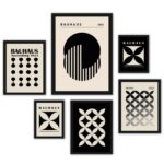 Kit 6 Quadros Abstratos Bauhaus Preto Bege