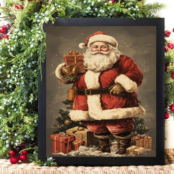 Quadro De Natal Papai Noel Vintage