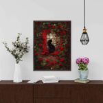 Quadro Decorativo Gato Com Rosas Vermelhas