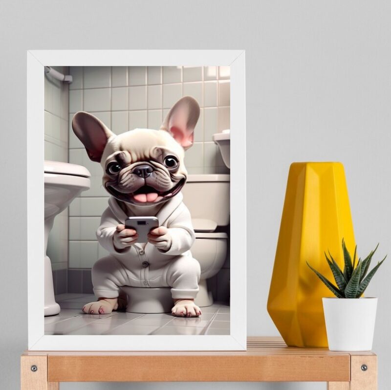 Quadro Divertido Banheiro - Filhote Bulldog B