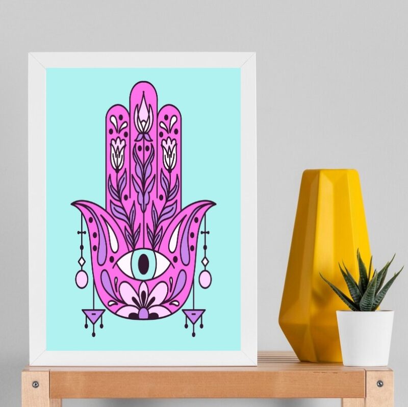 Quadro Esotérico Olho Grego Com Hamsa B