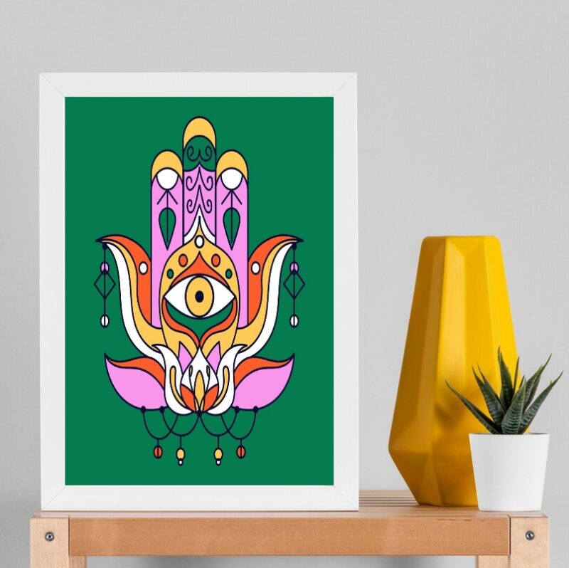 Quadro Esotérico Olho Grego Hamsa - Verde B