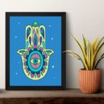 Quadro Esotérico Olho Grego e Hamsa - Azul