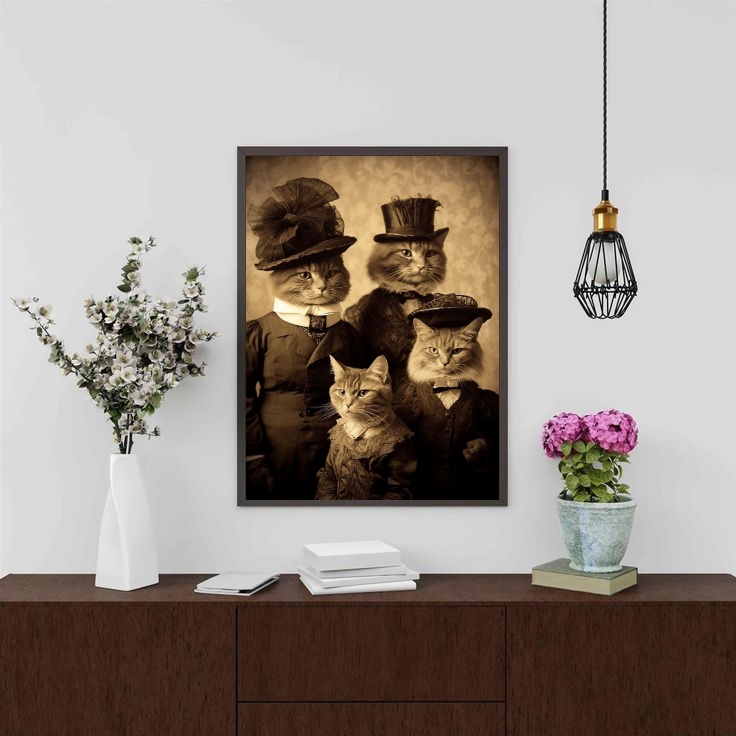 Quadro Vintage Foto Família Gato