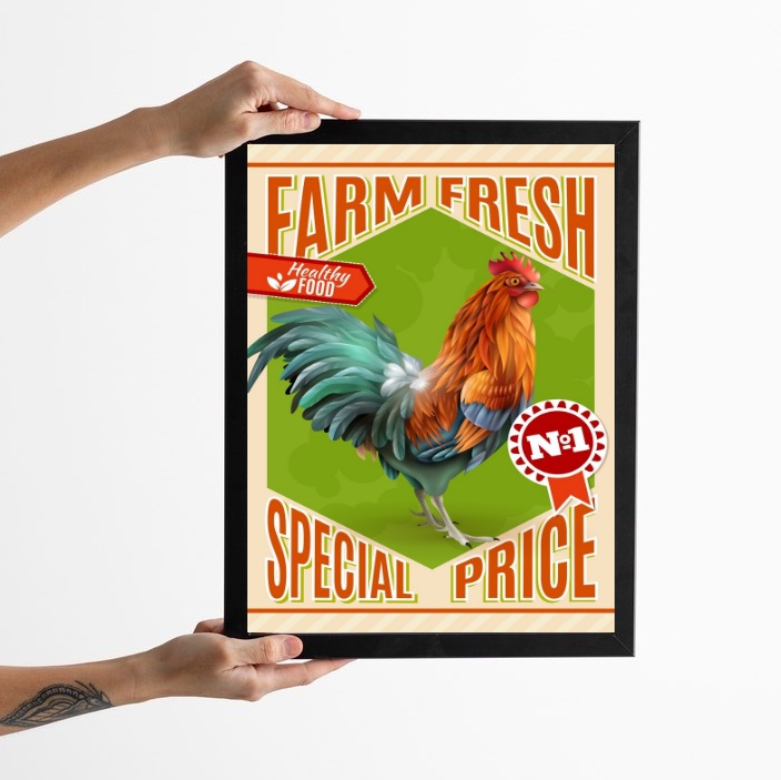 Quadro Vintage Galo - Poster Fazenda