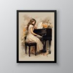 Quadro Vintage Mulher Tocando Piano