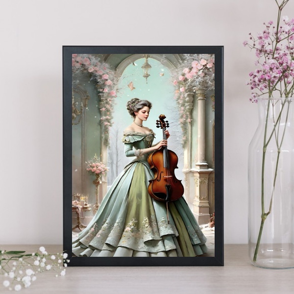 Quadro Vintage Mulher e Violino