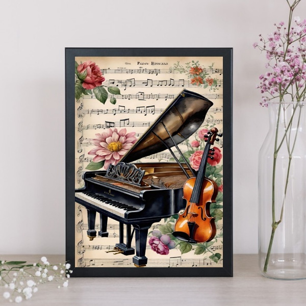 Quadro Vintage Piano e Violino