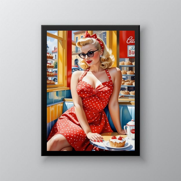 Quadro Vintage Pin Up Clássica Poá