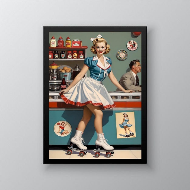 Quadro Vintage Pin Up Garçonete