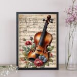 Quadro Vintage Violino Com Flores