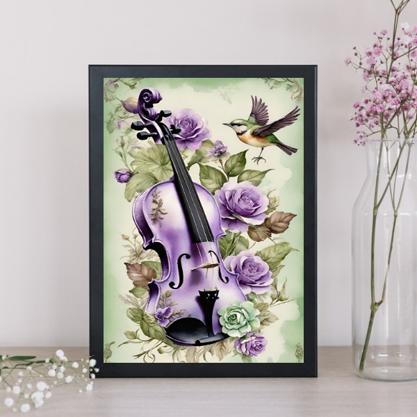 Quadro Vintage Violino Com Passarinho