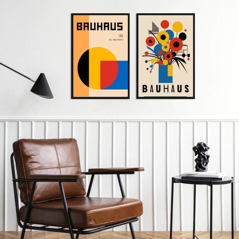 Kit 2 Quadros Arte Abstrata Bauhaus Flores