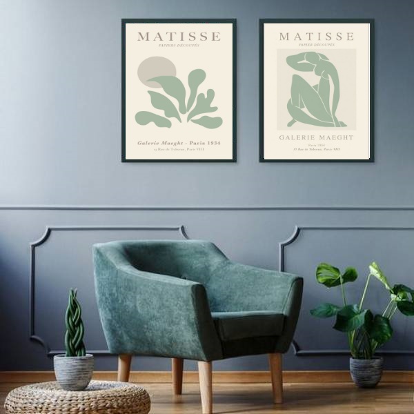 Kit 2 Quadros Arte Matisse Verde Suave