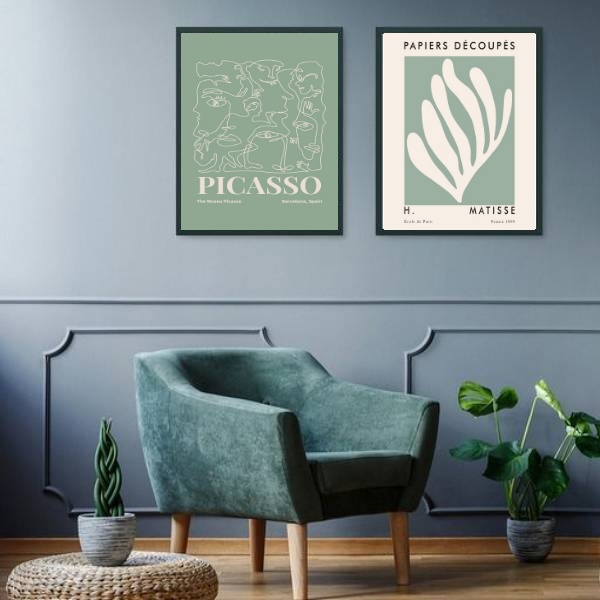 Kit 2 Quadros Artes Picasso Matisse Verdes