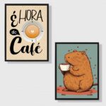 Kit 2 Quadros Capivara - Hora Do Café