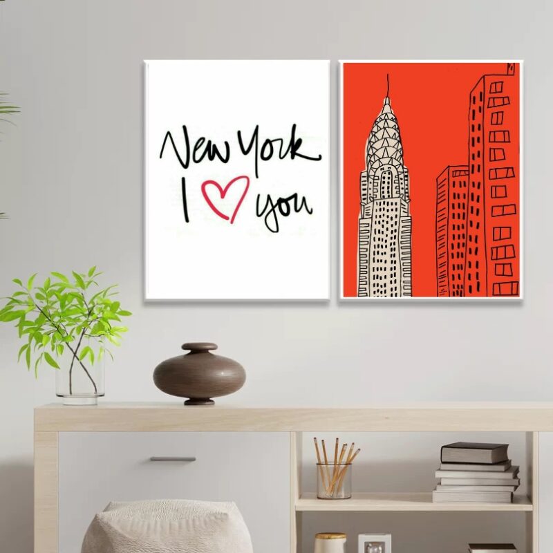 Kit 2 Quadros New York I Love You B