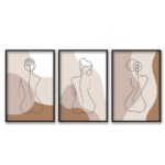 Kit 3 Quadros Abstrato Curvas Mulher Moderno