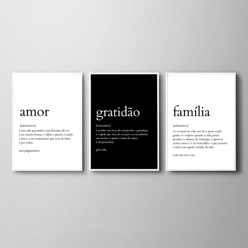 Kit 3 Quadros Amor Gratidão Família Significados