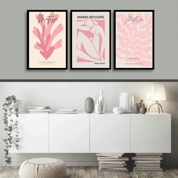 Kit 3 Quadros Artes Matisse Fashion Rosa