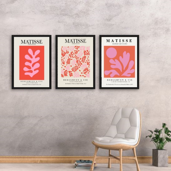 Kit 3 Quadros Matisse Coral Floral