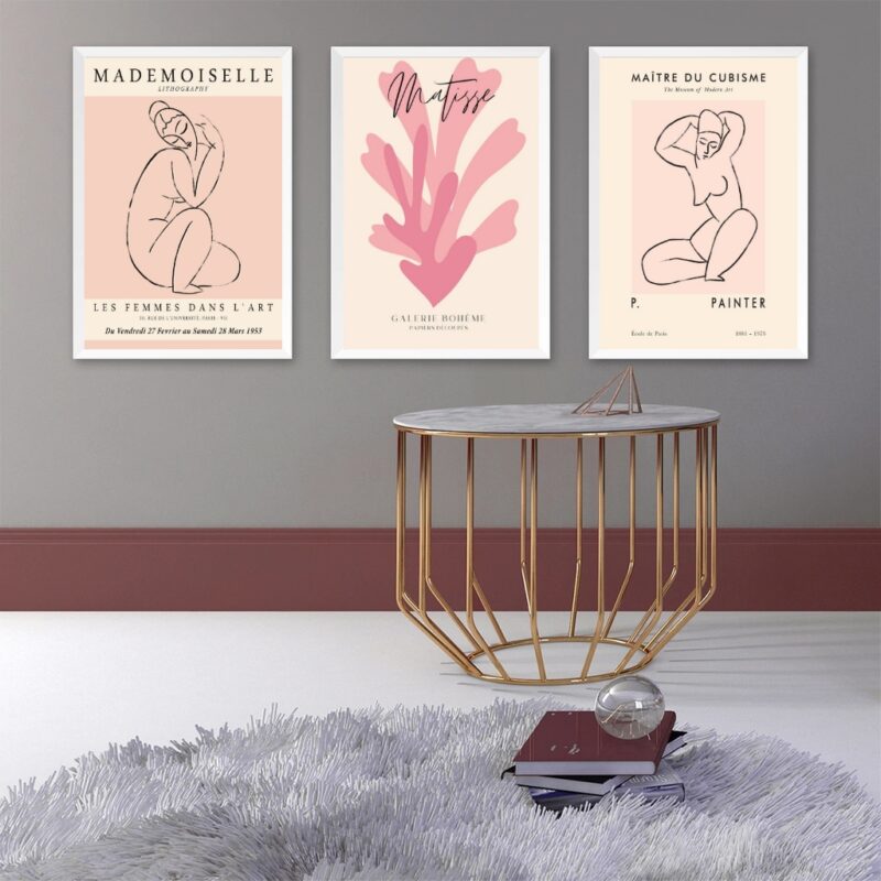 Kit 3 Quadros Matisse Mulheres Coral - Rosa B