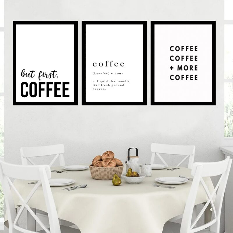 Kit 3 Quadros Minimalistas Frases Café