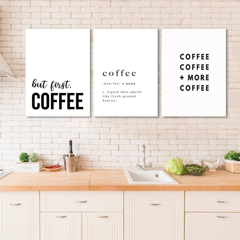 Kit 3 Quadros Minimalistas Frases Café B