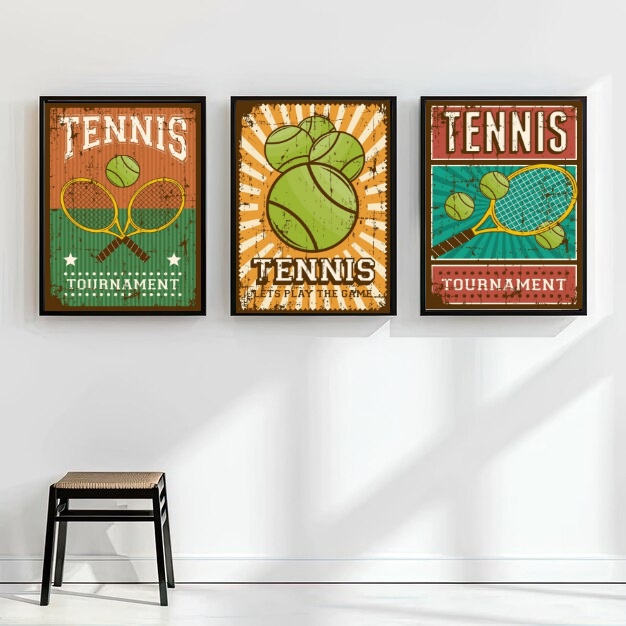 Kit 3 Quadros Posters Tennis Vintage