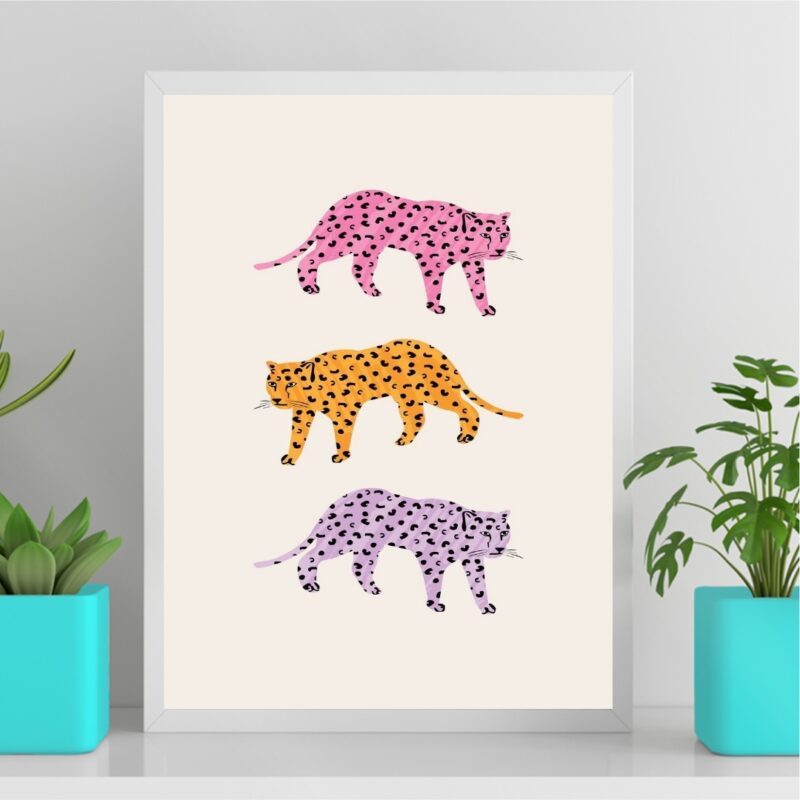 Quadro Boho Trio Leopardos Coloridos B