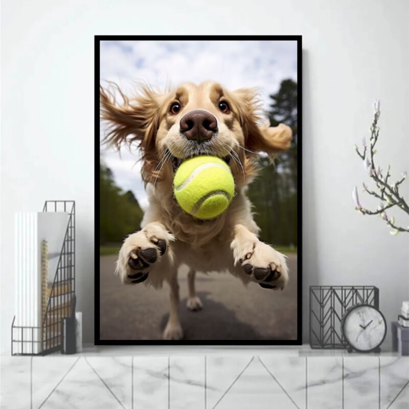 Quadro Cachorro Com Bola De Tênis