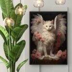 Quadro Decorativo Gato Anjo Floral