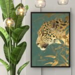 Quadro Decorativo Leopardo Dourado