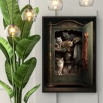 Quadro Decorativo Vintage Gatos No Armário