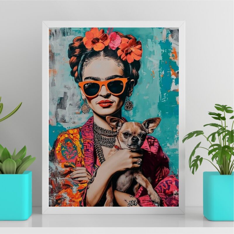 Quadro Frida Kahlo Com Pinscher B