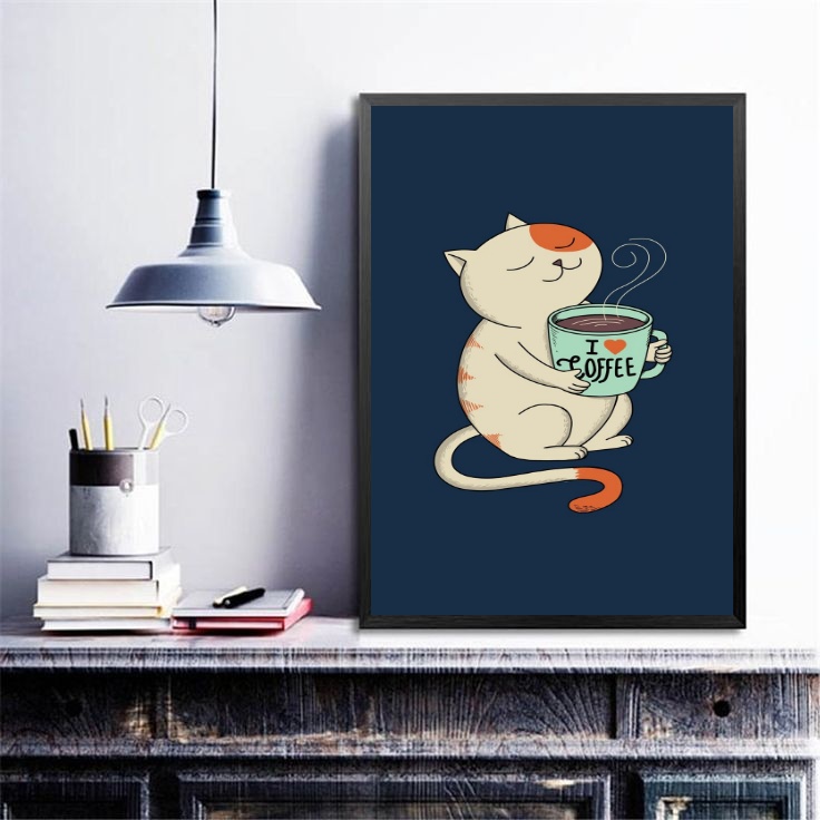 Quadro Gatinho Com Café - Love Coffee