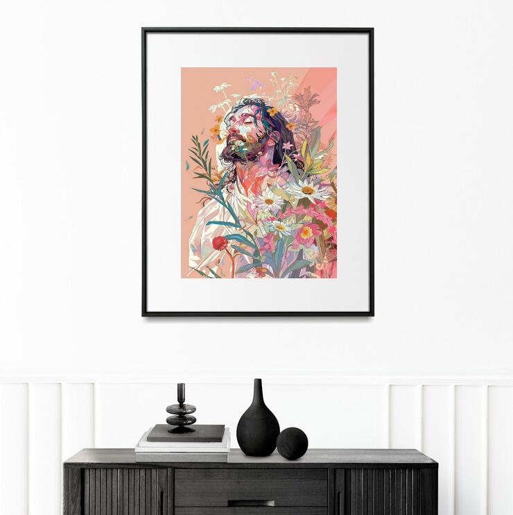 Quadro Jesus Floral - 60x48 Cm