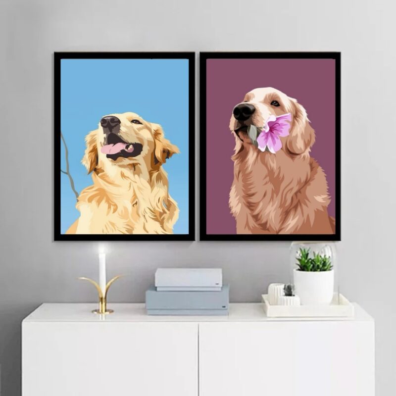 Kit 2 Quadros Artes Golden Retriever