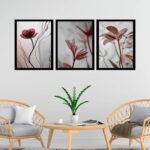 Kit 3 Quadros Modernas Flores Nuances Cinza