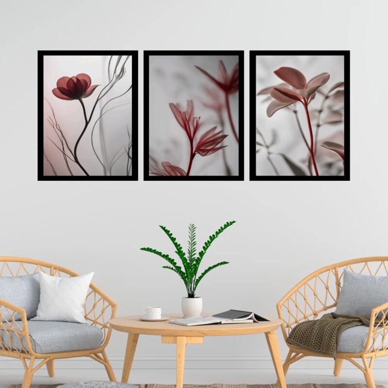 Kit 3 Quadros Modernas Flores Nuances Cinza