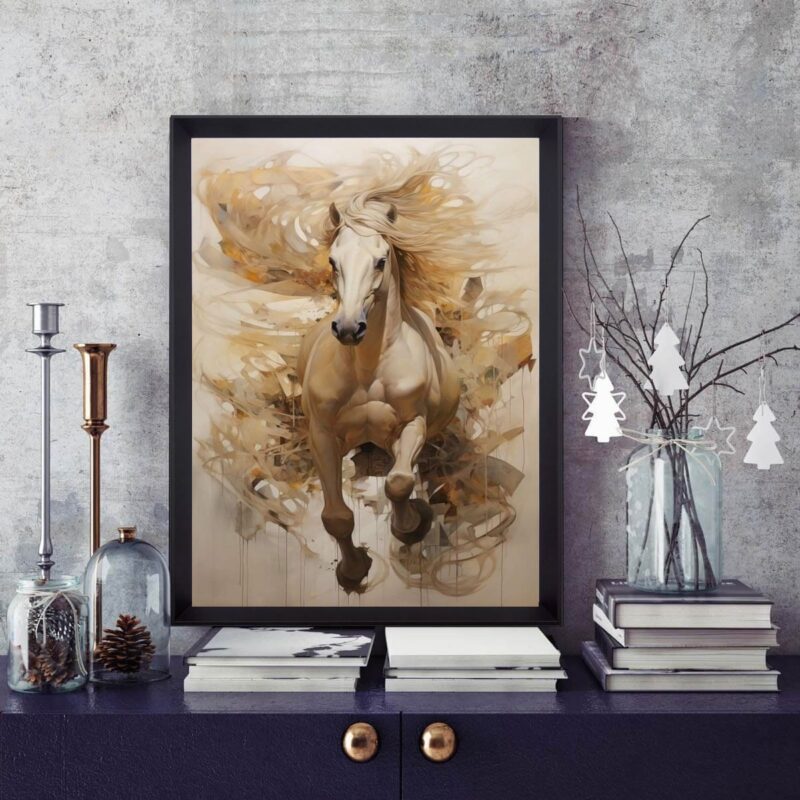 Quadro Cavalo Bege Aquarela