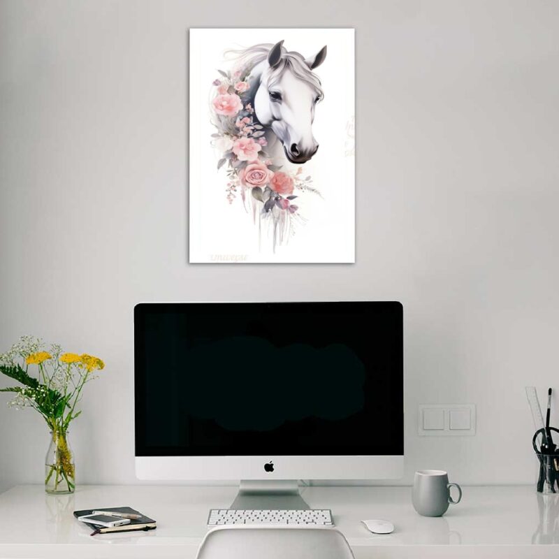 Quadro Cavalo Branco Com Flores B