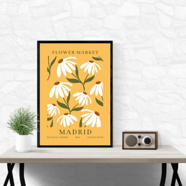 Quadro Flower Market Madrid Amarelo