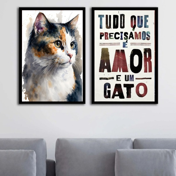 Kit 2 Quadros Amor e Um Gato