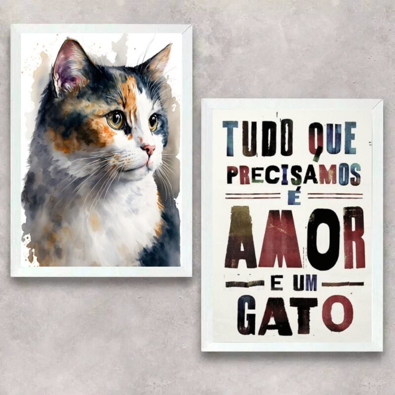 Kit 2 Quadros Amor e Um Gato b